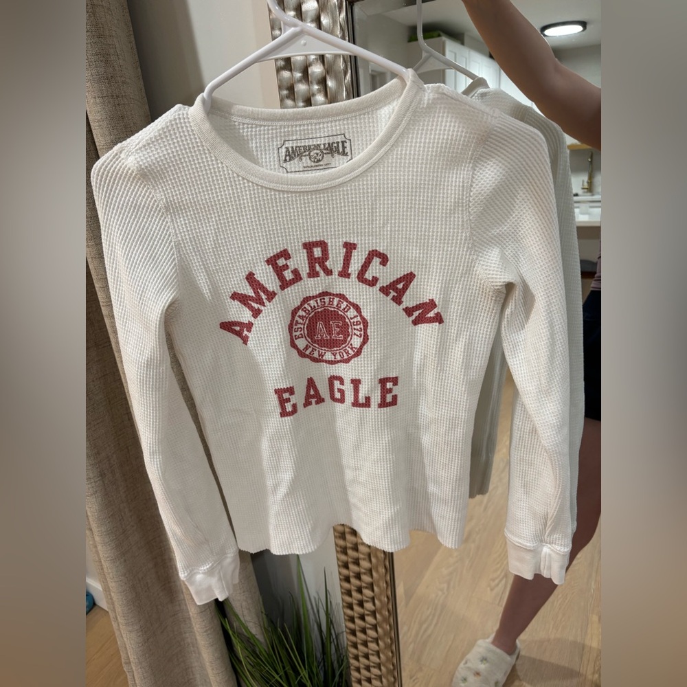 American Eagle Cream Waffle Knit Top